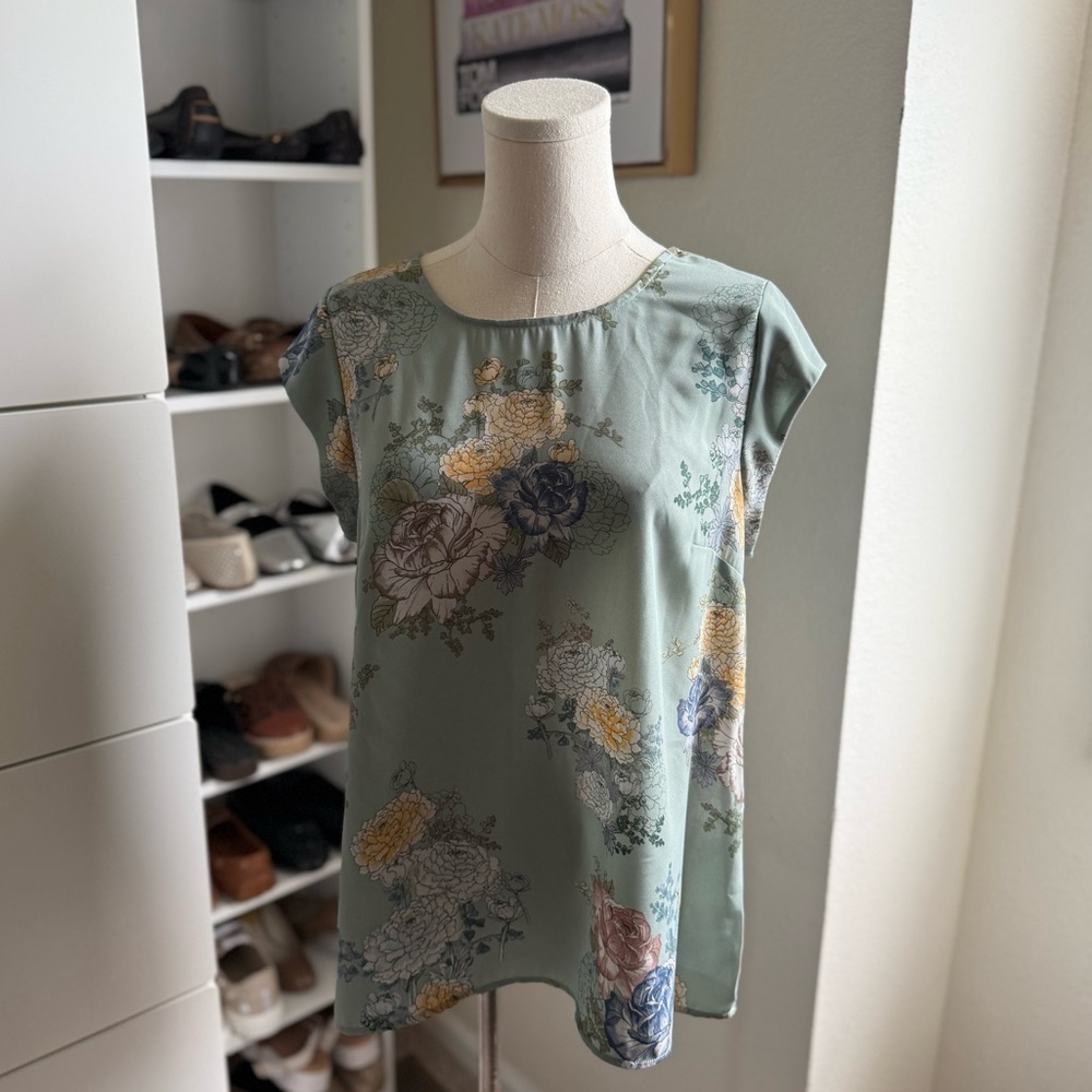 DR2 Light Blue Green Cap Sleeve Relaxed Back Detail Blouse Size Medium